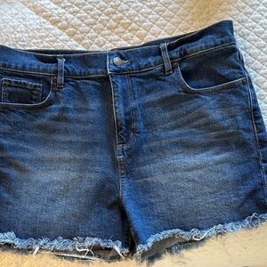 LOFT Dark Blue Distressed Hem Denim Shorts